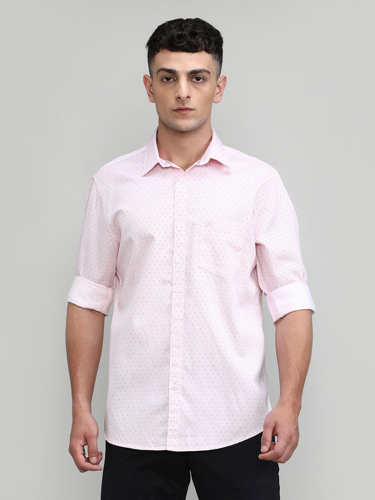 Cherry Red Slim Fit Premium Cotton Printed Shirt With Pocket