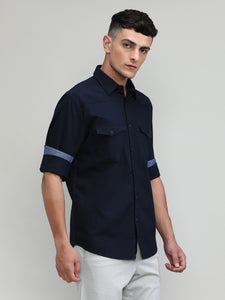 Black Slim Fit Premium Cotton Lycra Solid Shirt With Double Pocket