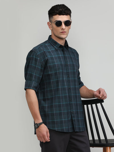 Exclusive Purple Collection Deep Green Slim Fit Premium Cotton Checks Shirt
