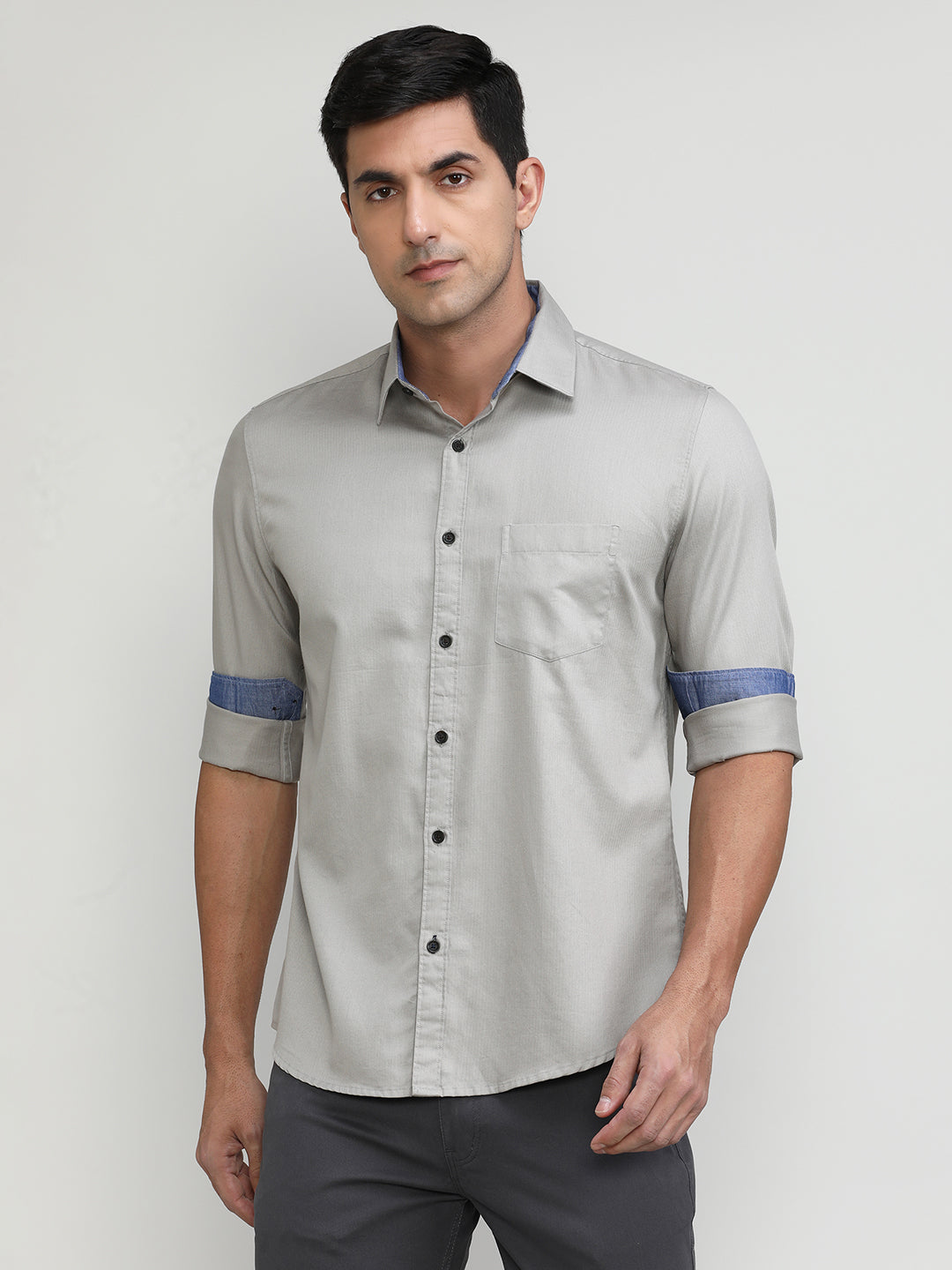 Sand Stone Slim Fit Premium Cotton Lycra Solid Shirt With Pocket