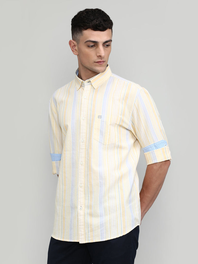 Lemon Slim Fit Premium Cotton Lycra Stripe Shirt With Pocket