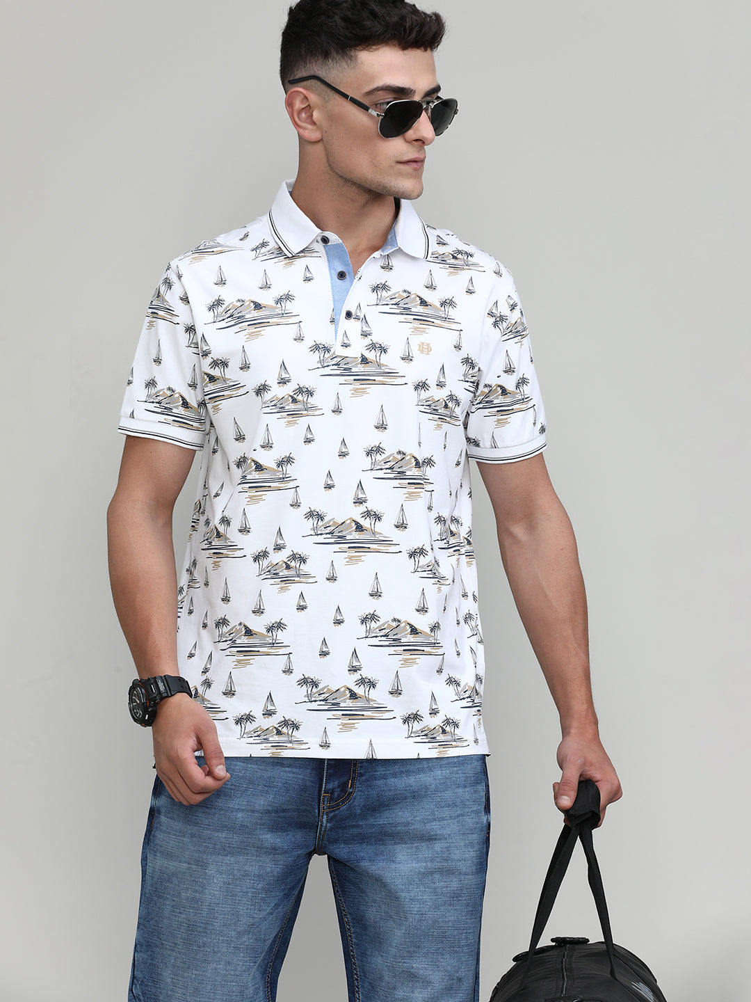 Sea Salt Jersey Cotton Lycra Printed Polo T-shirt