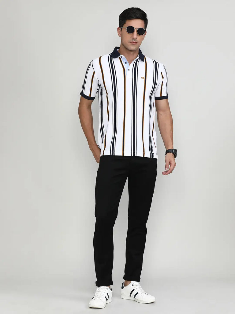 Snow Pique Cotton Lycra Stripes Polo T-shirt