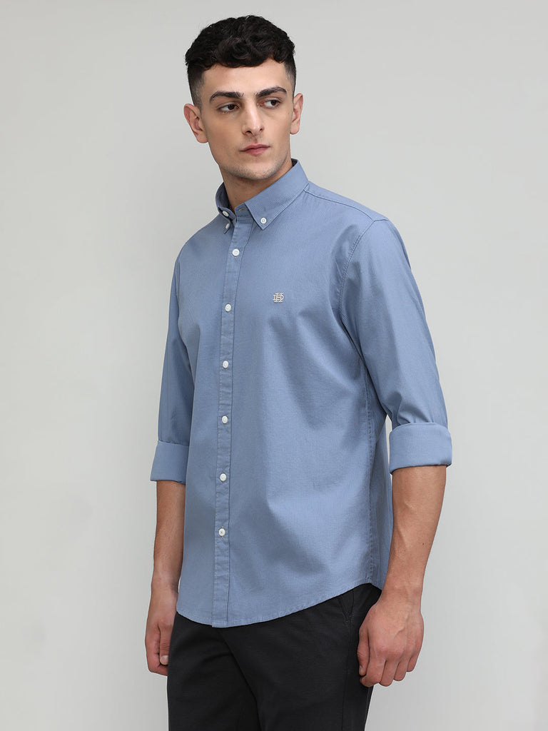 Carbon Blue Slim Fit Premium Cotton Lycra Solid Shirt