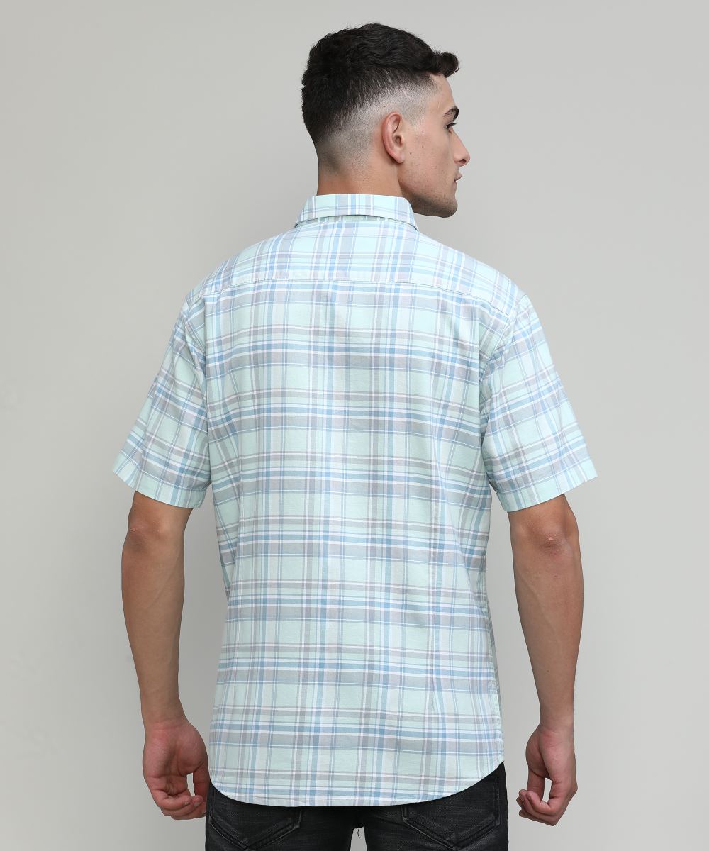 Pistachio Slim Fit Premuim Cotton Checks Shirt With Pocket-SS25