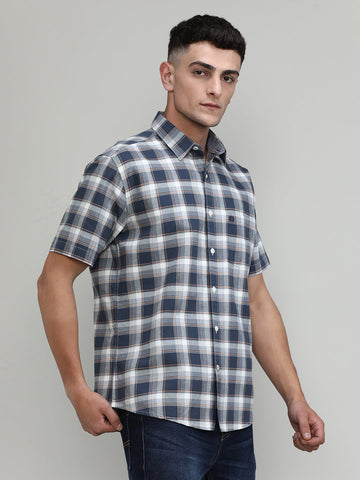 Slate Shade Slim Fit Premuim Cotton Checks Shirt With Pocket