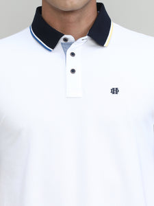 White Pique Cotton Lycra Solid Polo T-shirt