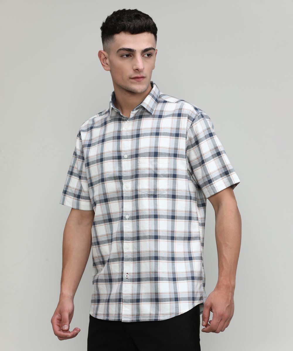 Beige Slim Fit Premuim Cotton Checks Shirt With Pocket-SS25