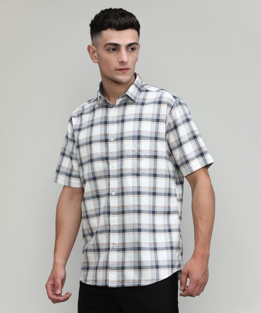 Beige Slim Fit Premuim Cotton Checks Shirt With Pocket