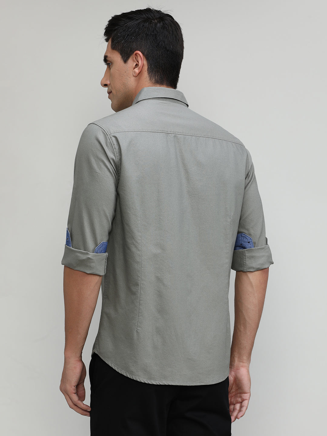 Troops Slim Fit Premuim Cotton Solid Shirt With Bone Collar & Double Pocket