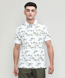 Palm Green Jersey Cotton Lycra Printed Polo T-shirt
