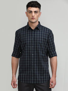 Exclusive Purple Collection Dark Navy Slim Fit Premium Cotton Checks Shirt