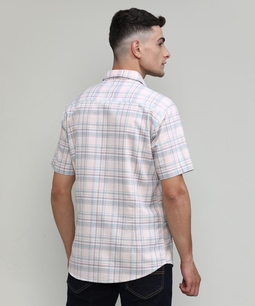 Peach Slim Fit Premuim Cotton Checks Shirt With Pocket
