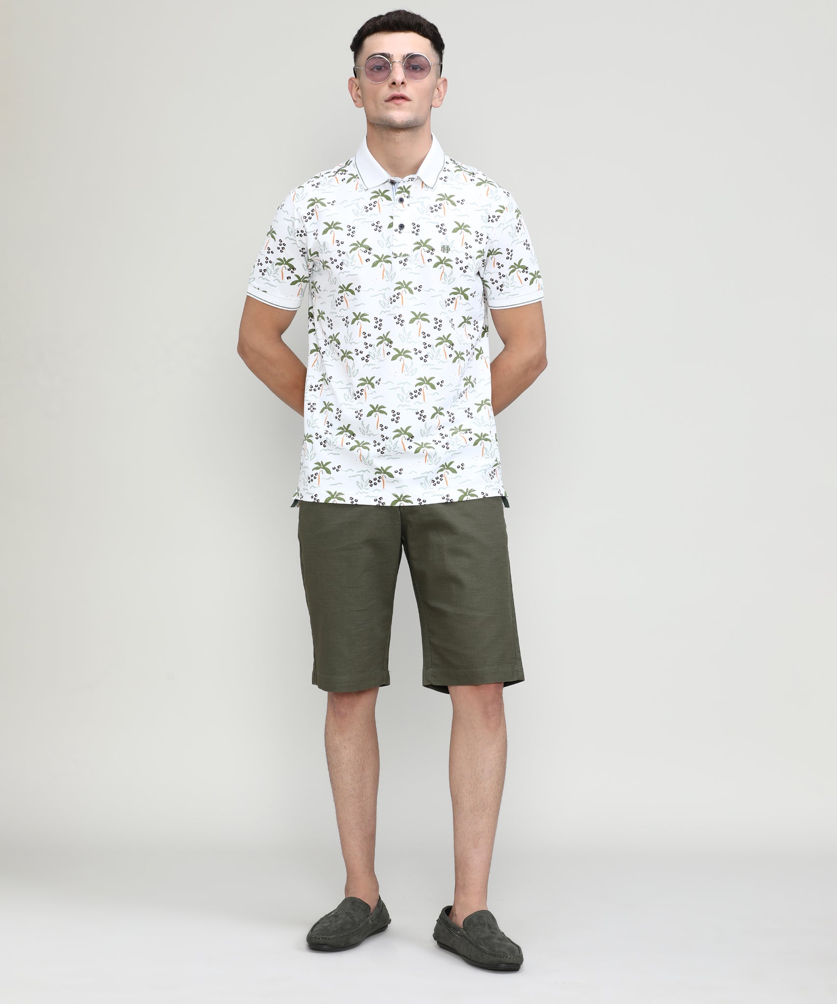 Palm Green Jersey Cotton Lycra Printed Polo T-shirt