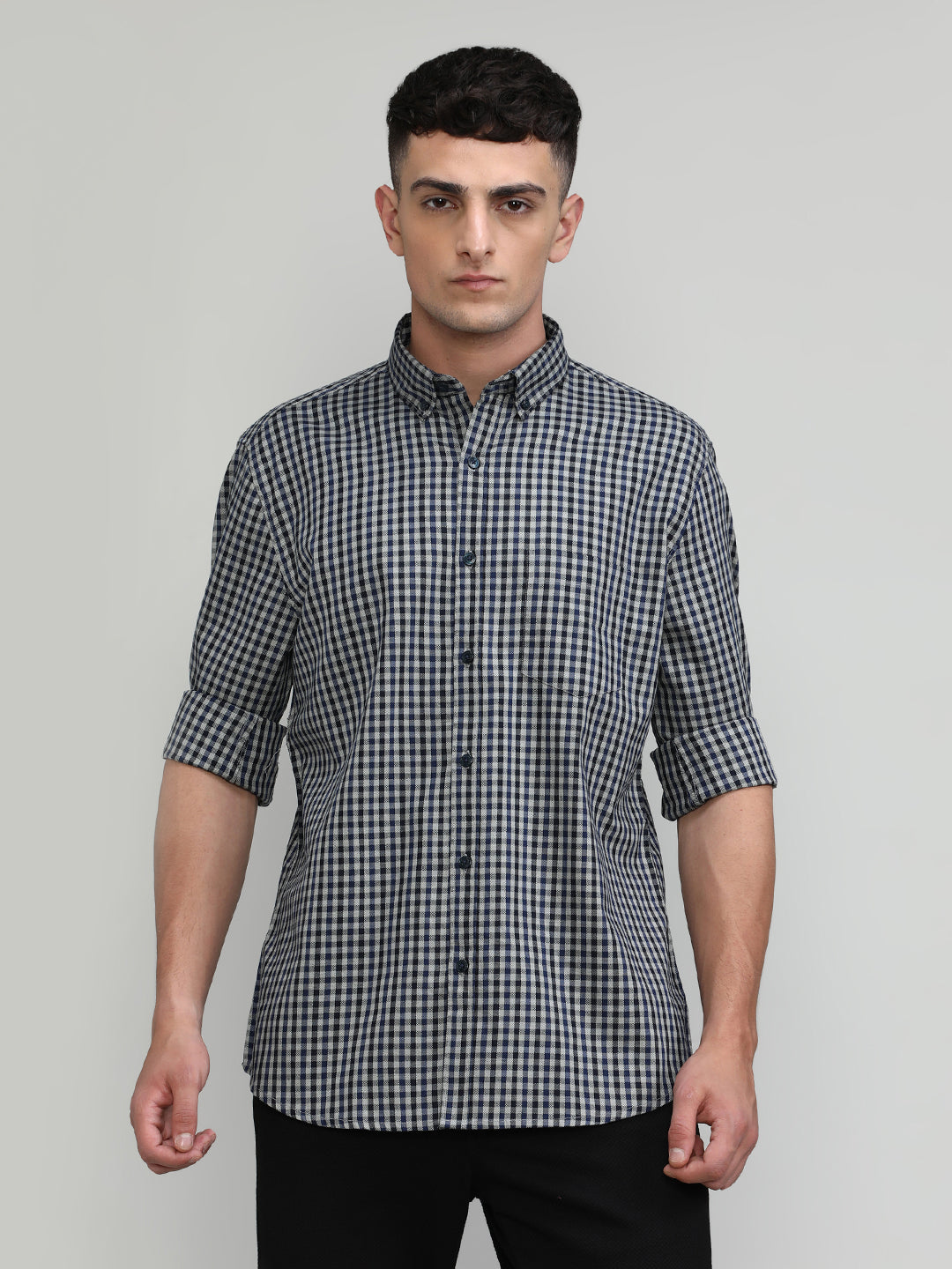 Exclusive Purple Collection Deep Navy Slim Fit Premium Cotton Checks Shirt