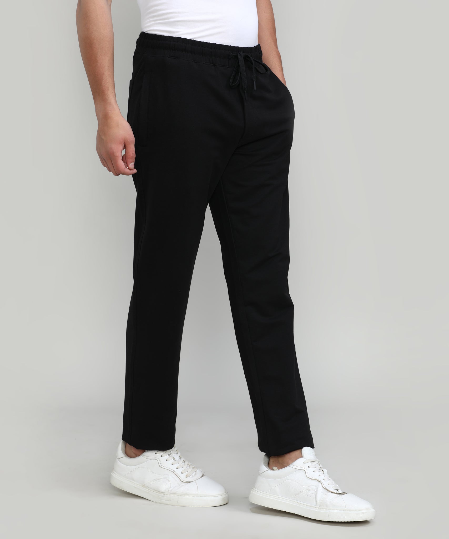 Black French Terry Lycra Cotton Track Pants