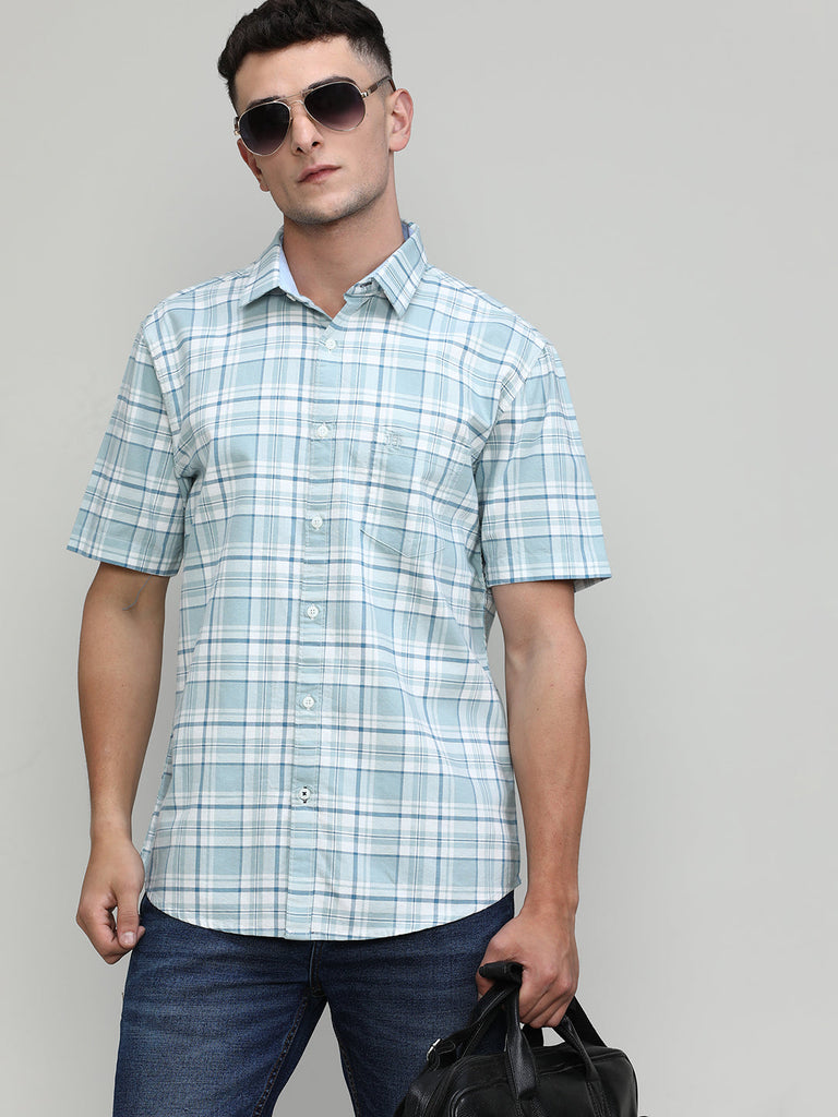Pistachio Slim Fit Premuim Cotton Checks Shirt With Pocket