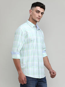 Fresh Mint Slim Fit Premuim Cotton Checks Shirt With Regular Pocket
