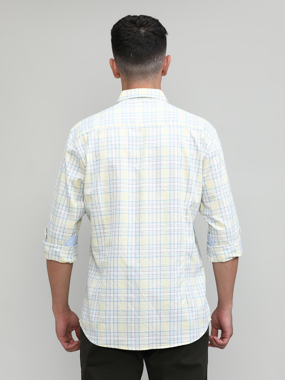 Lime Shade Slim Fit Premuim Cotton Checks Shirt With Regular Pocket-SS25