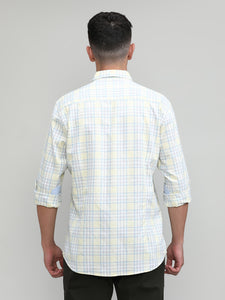 Lime Shade Slim Fit Premuim Cotton Checks Shirt With Regular Pocket-SS25