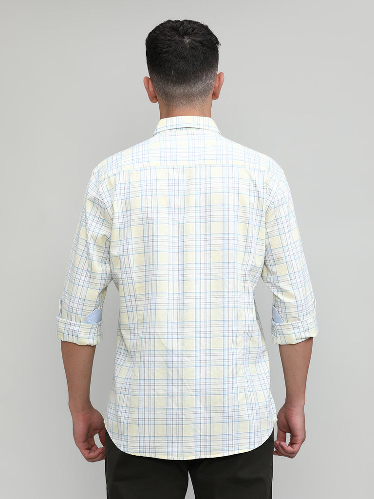 Lime Shade Slim Fit Premuim Cotton Checks Shirt With Regular Pocket