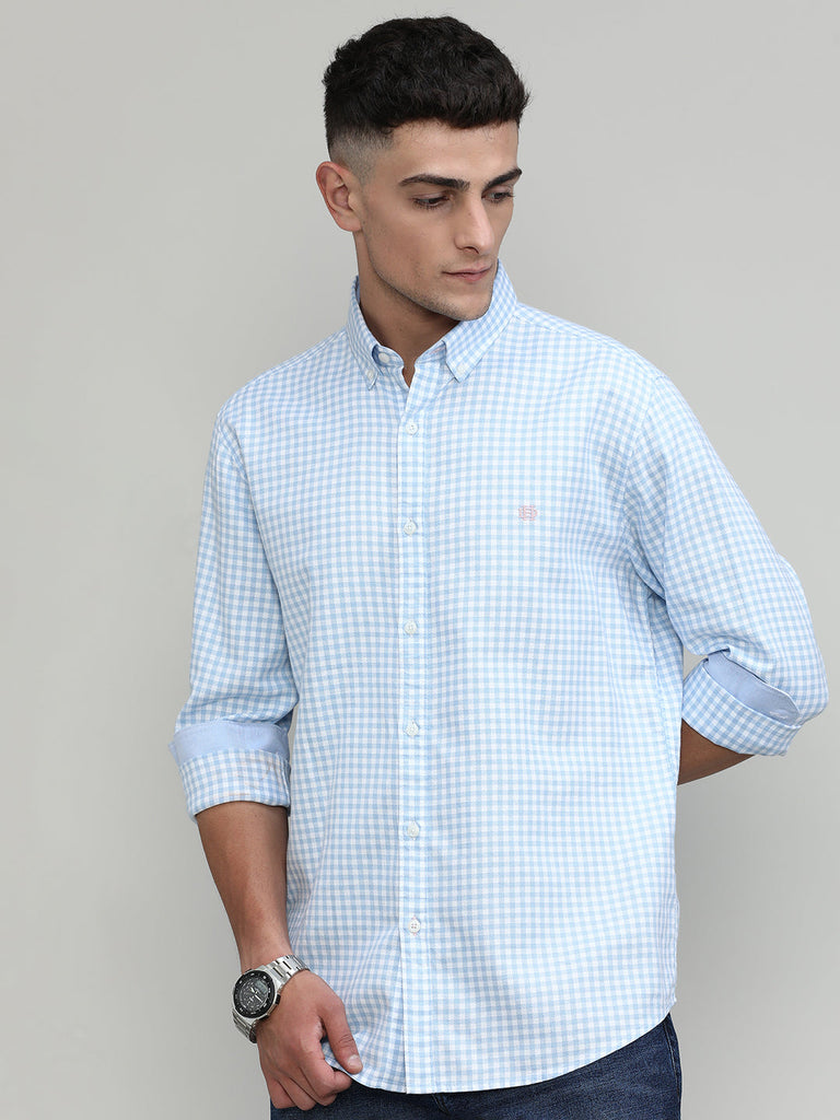Sky Slim Fit Premuim Cotton Button Down Collar Checks Shirt