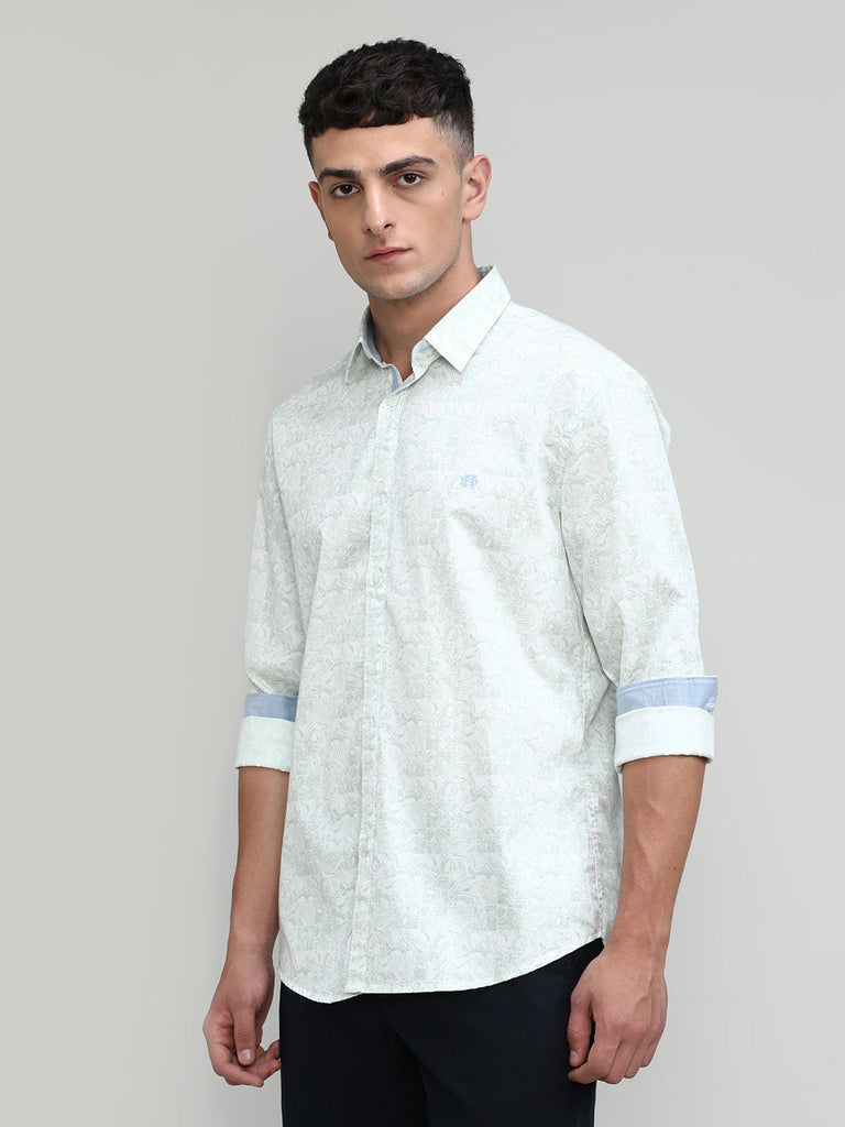 Pistachio Slim Fit Premium Cotton Printed Shirt