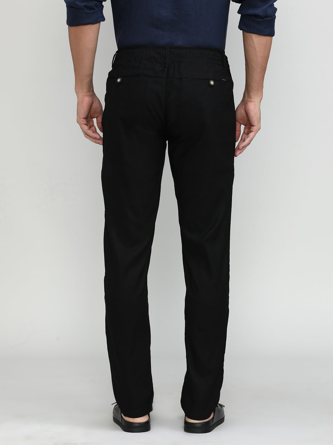 Black Cotton Travel Trousers Regular Fit