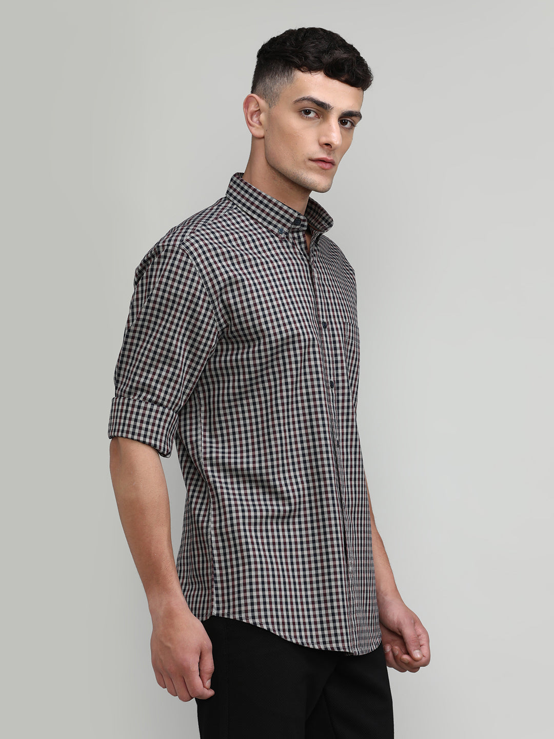 Exclusive Purple Collection Maroon Slim Fit Premium Cotton Checks Shirt