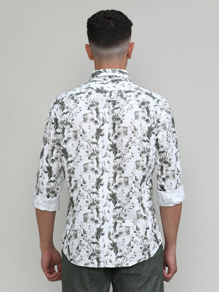 Green Slim Fit Premium Cotton Printed Shirt