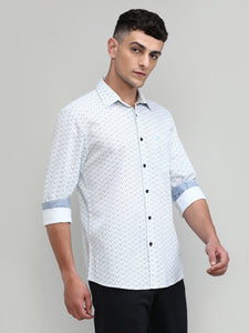 White Slim Fit Premium Cotton Printed Shirt With Pocket