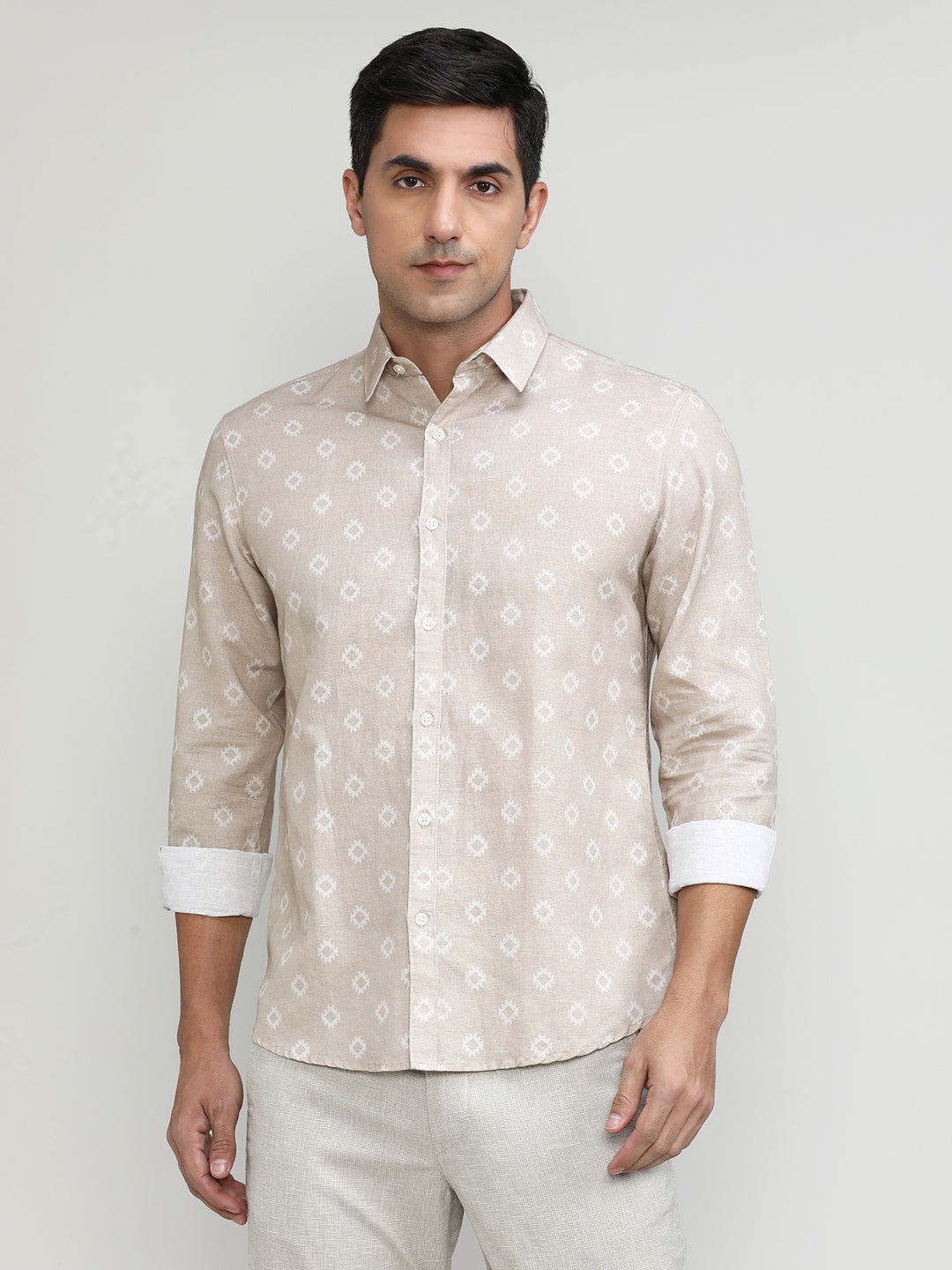 Exclusive Purple Collection Sand Slim Fit Printed Premium Cotton Linen Shirt