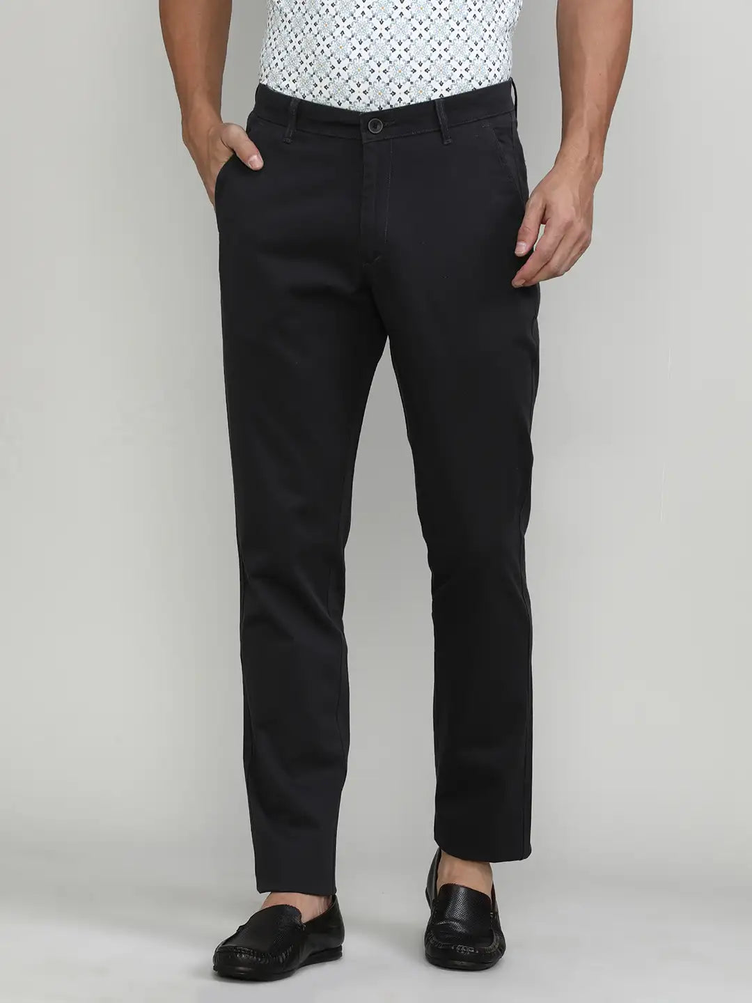 Dark Grey Cotton Trousers Slim Tapered Fit