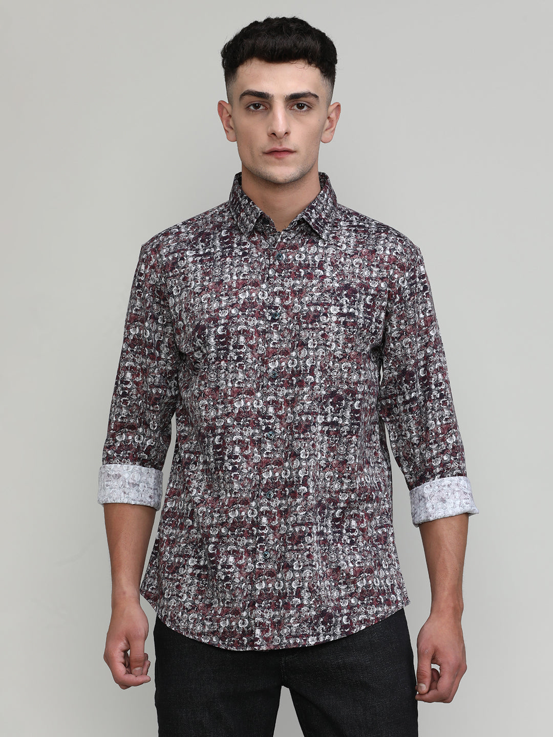Exclusive Purple Collection Dry Berry Slim Fit Printed Premium Cotton Shirt