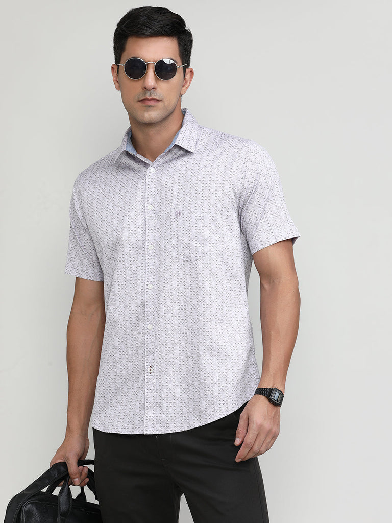 Lilac Slim Fit Premium Cotton Printed Shirt With Pocket