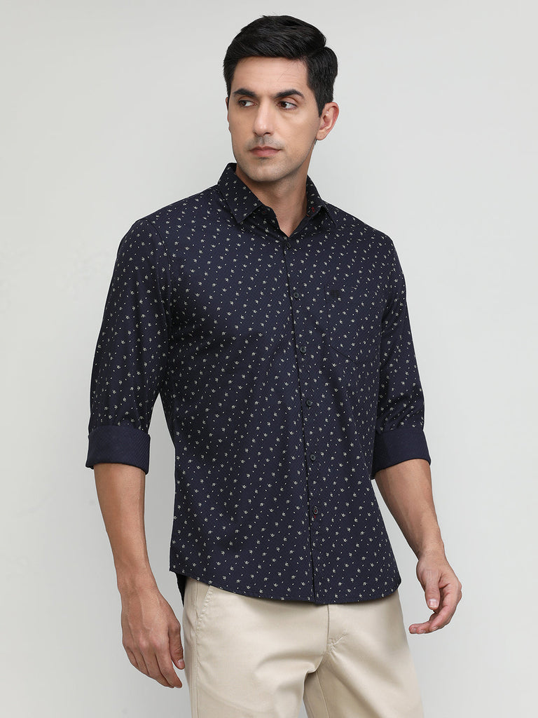 Black Slim Fit Premium Cotton Printed Shirt