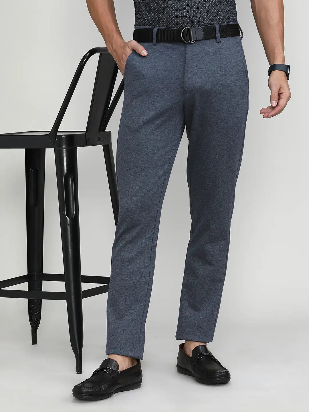 Royal Blue  Cotton Trousers Slim Tapered Fit
