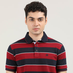 Red and Blue Striped Polo T-shirt
