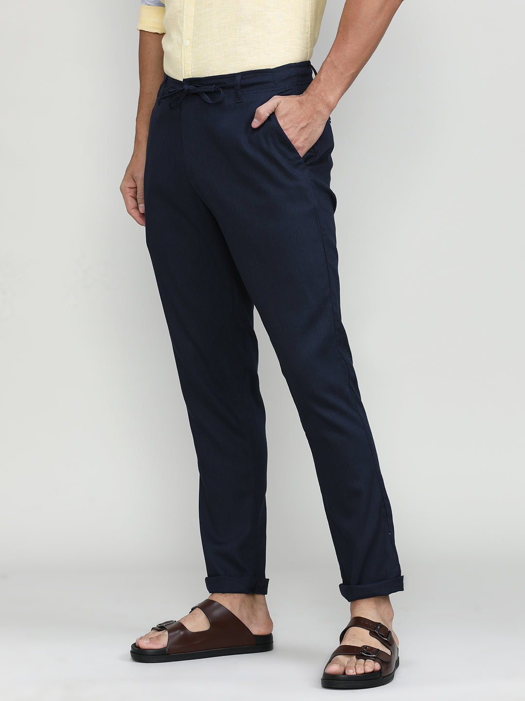 Navy Cotton Travel Trousers Regular Fit