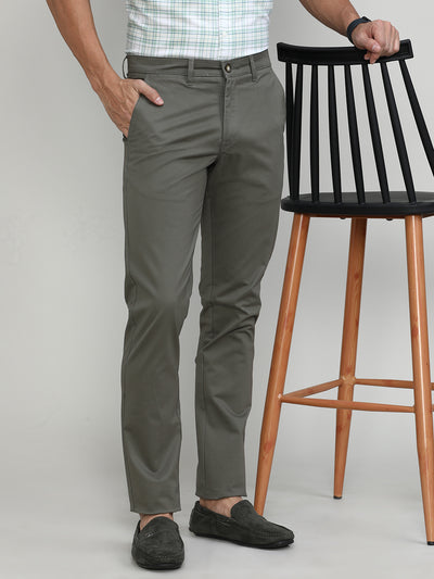 Olive Cotton Trousers Slim Tapered Fit
