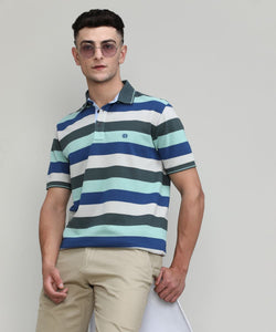Fern Pique Cotton Lycra Stripes Polo T-shirt