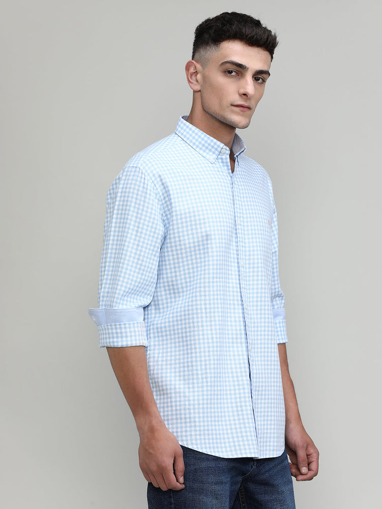 Sky Slim Fit Premuim Cotton Button Down Collar Checks Shirt