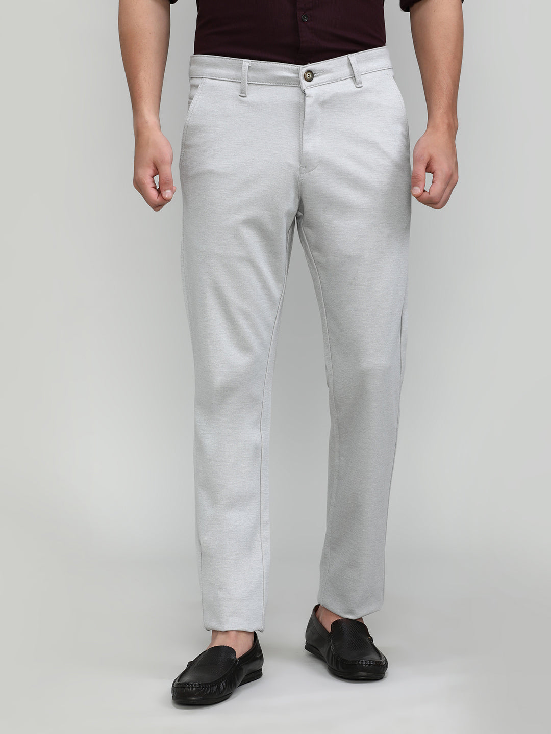 Light Grey Cotton Trousers Slim Tapered Fit
