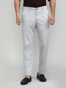 Light Grey Cotton Trousers Slim Tapered Fit