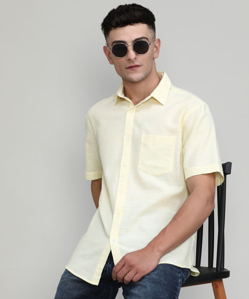 Lemon Slim Fit Premium Cotton Lycra Solid Shirt With Pocket