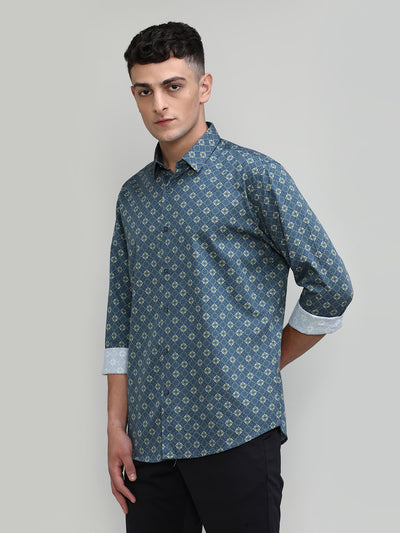 Exclusive Purple Collection Fern Green Slim Fit Printed Premium Cotton Shirt