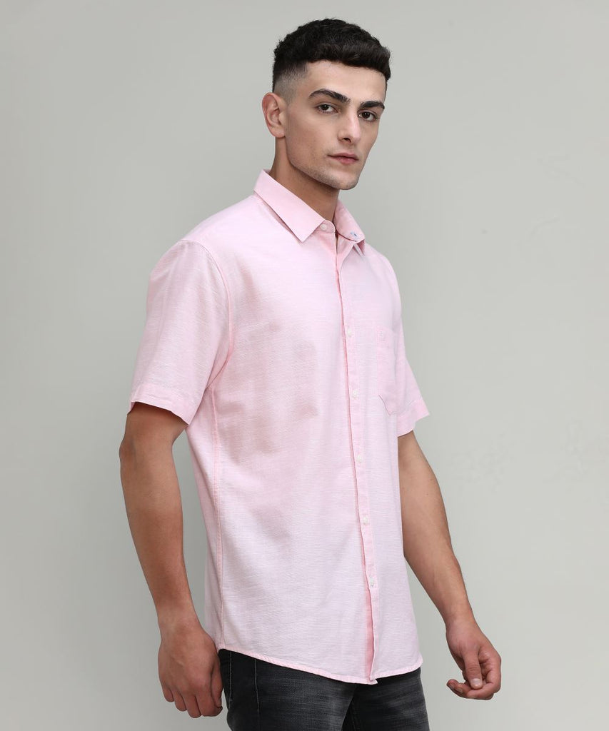 Baby Pink Slim Fit Premium Cotton Lycra Solid Shirt With Pocket