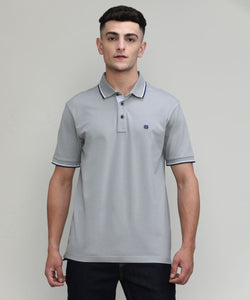 Silver Cloud Pique Cotton Lycra Solid Polo T-shirt