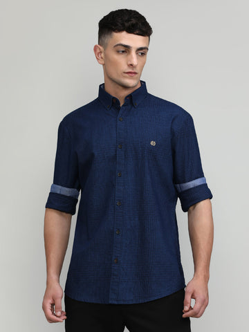 True Blue Slim Fit Premuim Cotton Checks Shirt With Button Down Collar