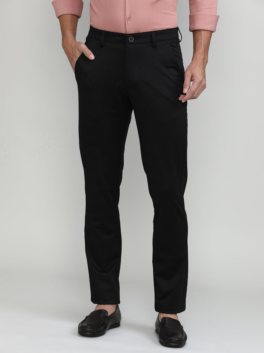 Black Cotton Trousers Slim Tapered Fit